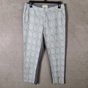 Elevenses Pants Womens 6 Gray White Crochet‎ Lace Front Trousers Casual Stretch